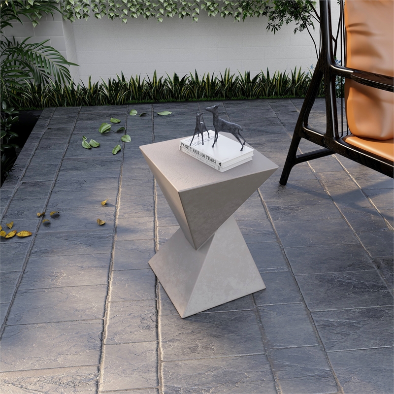 LeisureMod Fiberstone Side Table Square End Table Glint Series in Marble White