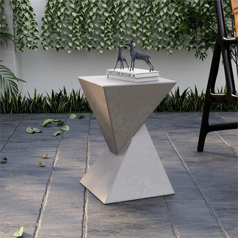 LeisureMod Fiberstone Side Table Square End Table Glint Series in Marble White