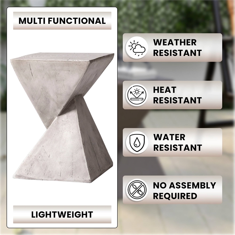 LeisureMod Fiberstone Side Table Square End Table Glint Series in Marble White