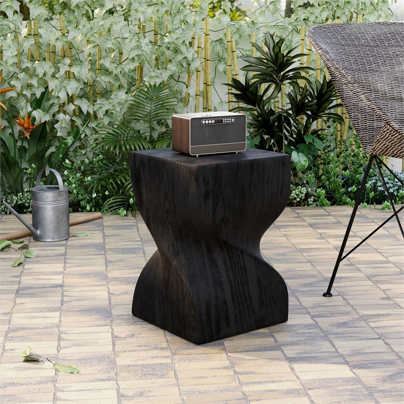 LeisureMod Fiberstone Side Table Square Accent End Table Onyx Series in Black