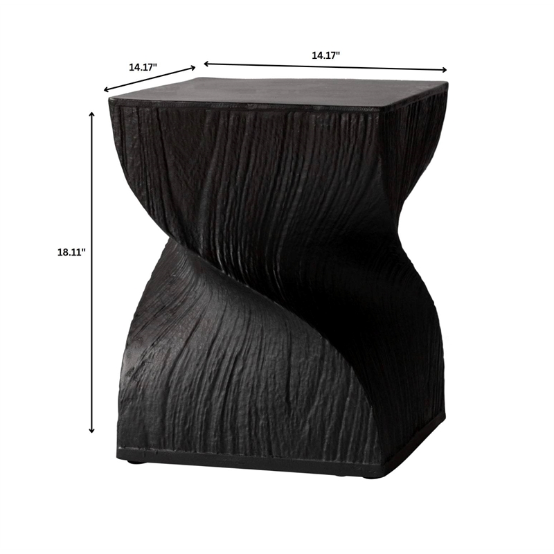 LeisureMod Fiberstone Side Table Square Accent End Table Onyx Series in Black