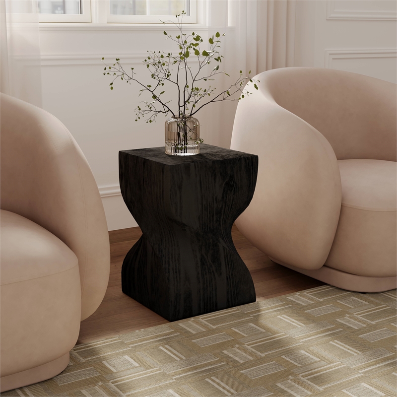 LeisureMod Fiberstone Side Table Square Accent End Table Onyx Series in Black