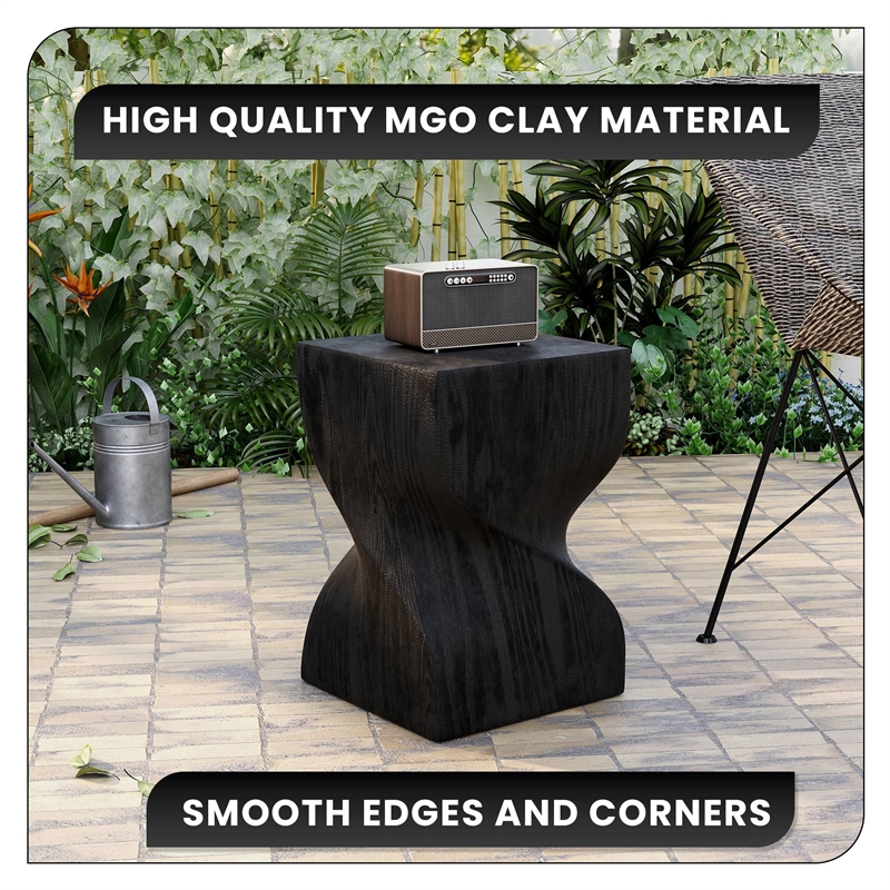 LeisureMod Fiberstone Side Table Square Accent End Table Onyx Series in Black
