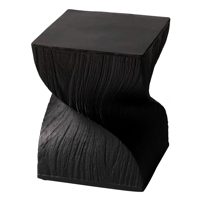 LeisureMod Fiberstone Side Table Square Accent End Table Onyx Series in Black