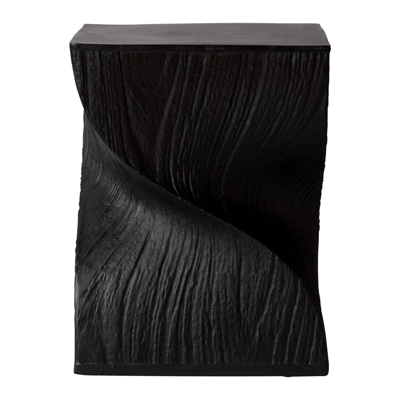 LeisureMod Fiberstone Side Table Square Accent End Table Onyx Series in Black