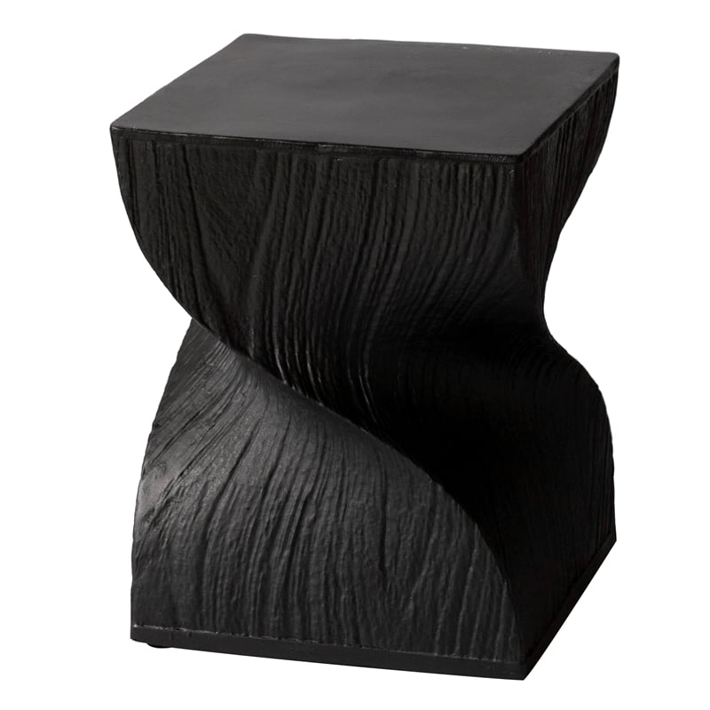 LeisureMod Fiberstone Side Table Square Accent End Table Onyx Series in Black