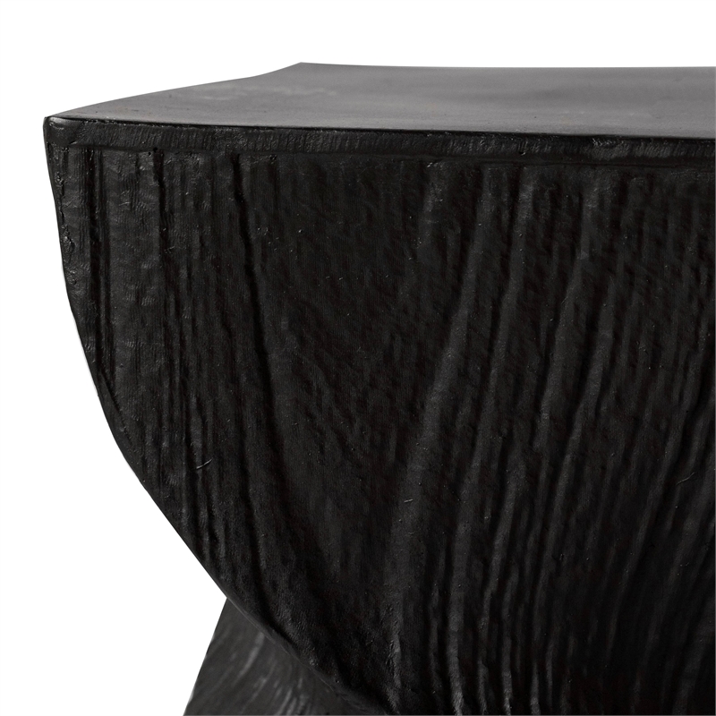 LeisureMod Fiberstone Side Table Square Accent End Table Onyx Series in Black
