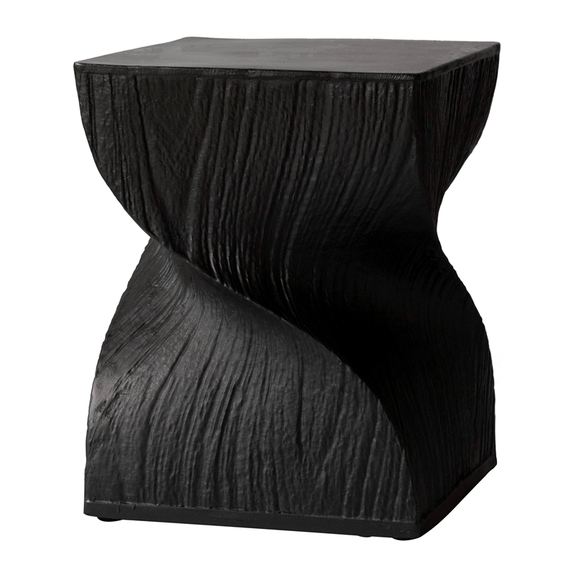 LeisureMod Fiberstone Side Table Square Accent End Table Onyx Series in Black