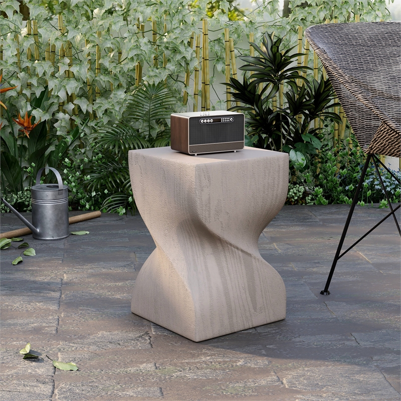 LeisureMod Fiberstone Side Table Square Accent End Table Onyx Series in Cream