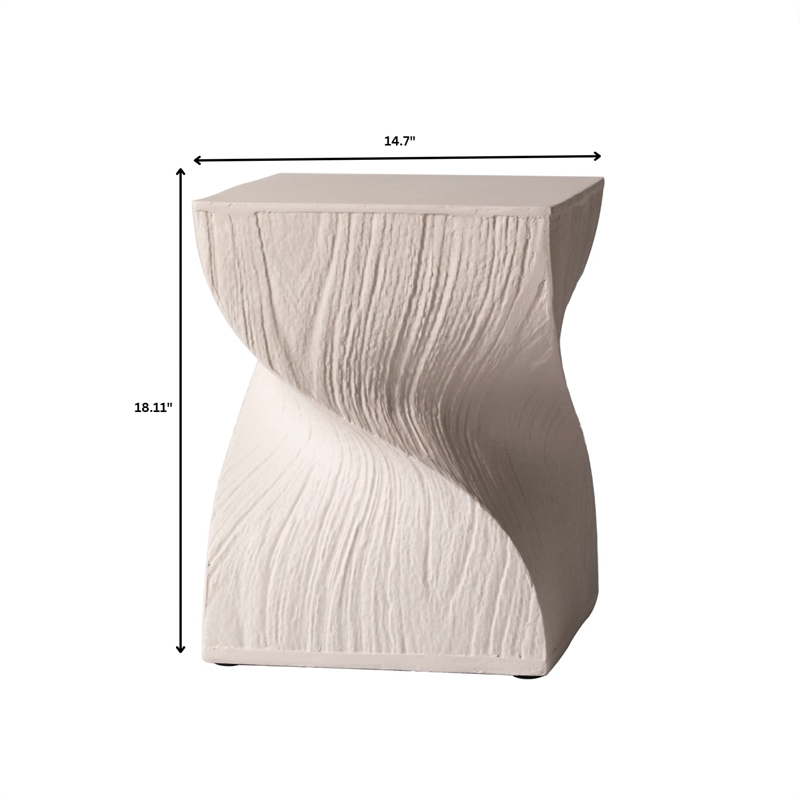 LeisureMod Fiberstone Side Table Square Accent End Table Onyx Series in Cream