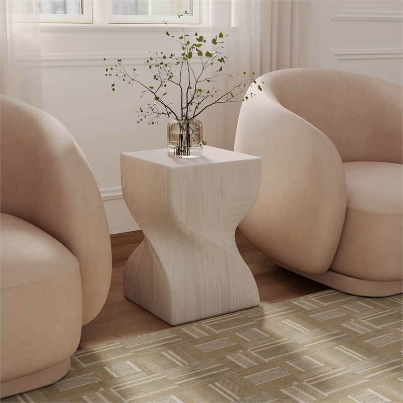 LeisureMod Fiberstone Side Table Square Accent End Table Onyx Series in Cream