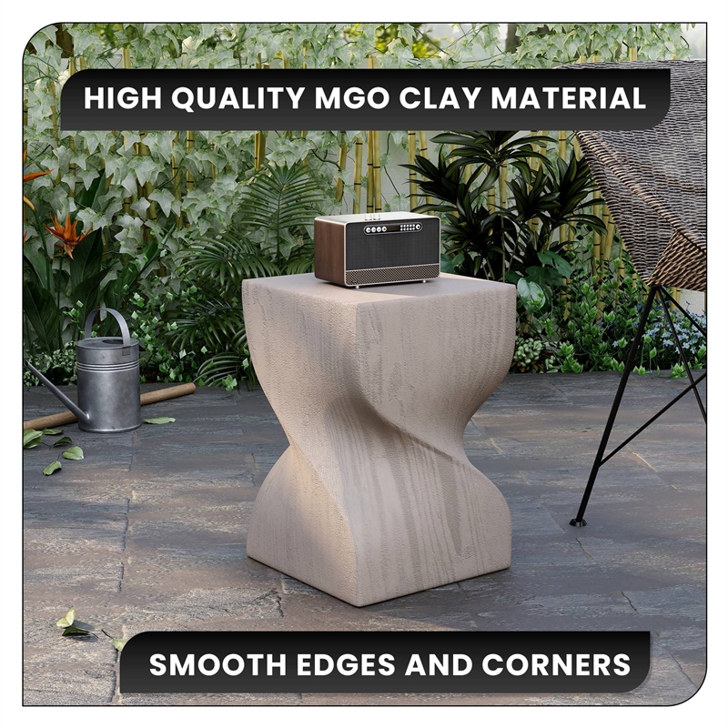 LeisureMod Fiberstone Side Table Square Accent End Table Onyx Series in Cream