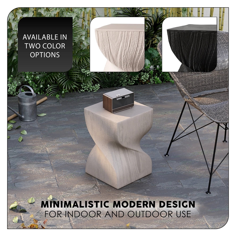 LeisureMod Fiberstone Side Table Square Accent End Table Onyx Series in Cream