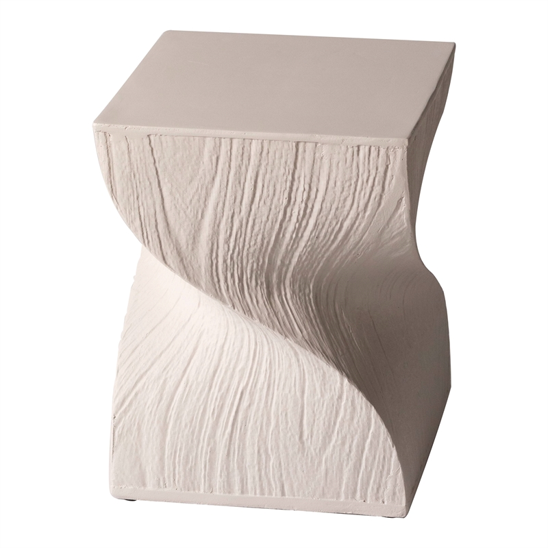LeisureMod Fiberstone Side Table Square Accent End Table Onyx Series in Cream