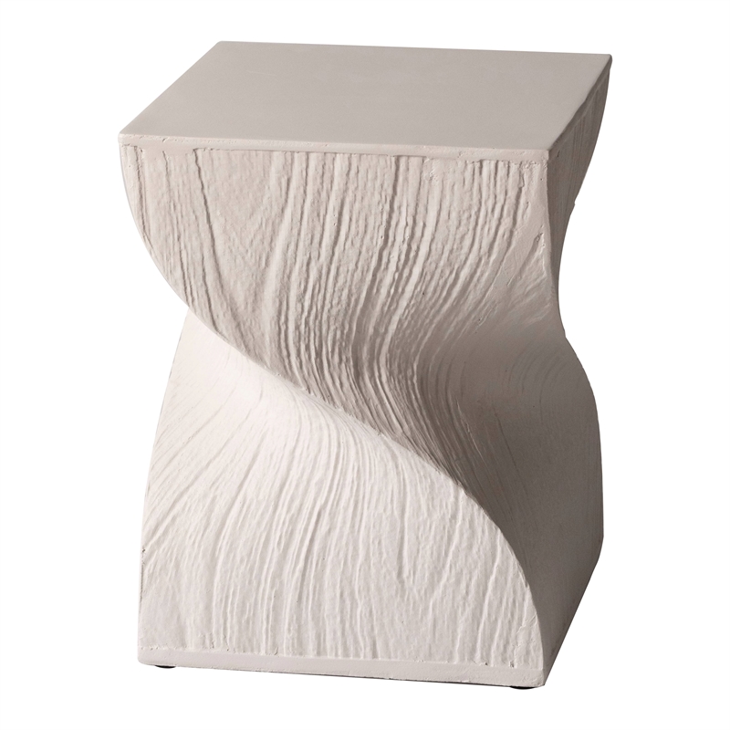 LeisureMod Fiberstone Side Table Square Accent End Table Onyx Series in Cream