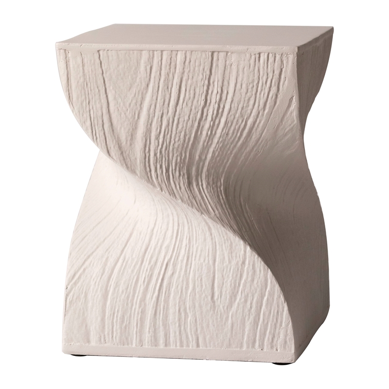 LeisureMod Fiberstone Side Table Square Accent End Table Onyx Series in Cream