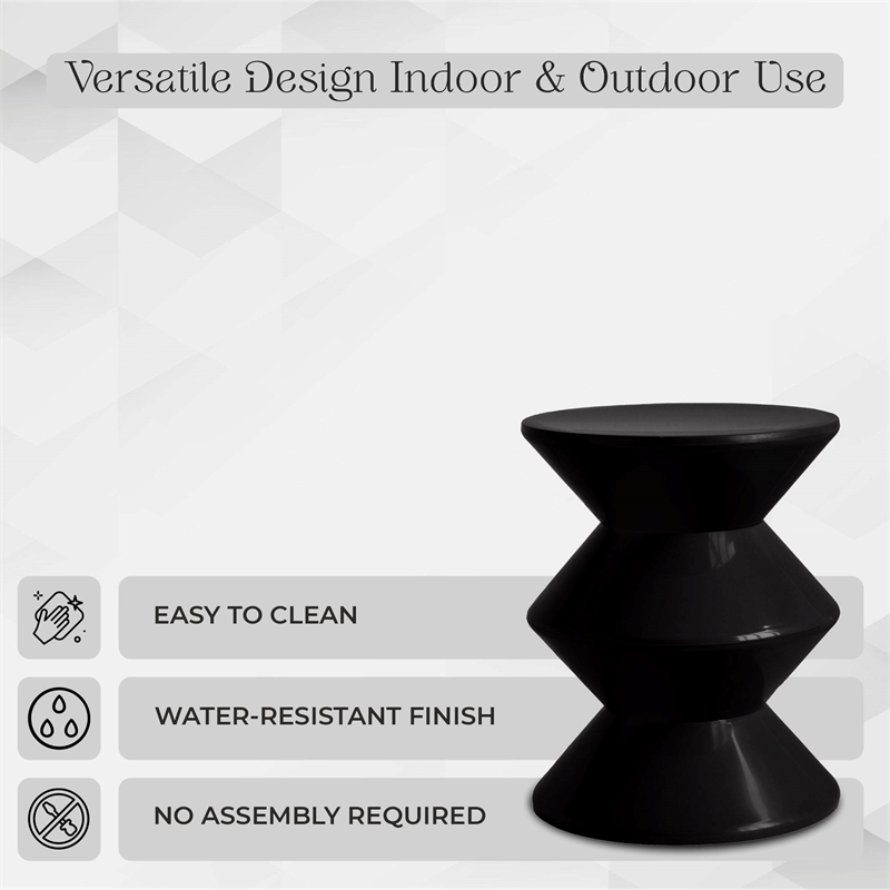 LeisureMod Round Side Table in ABS Plastic Double-Hourglass Design in Black