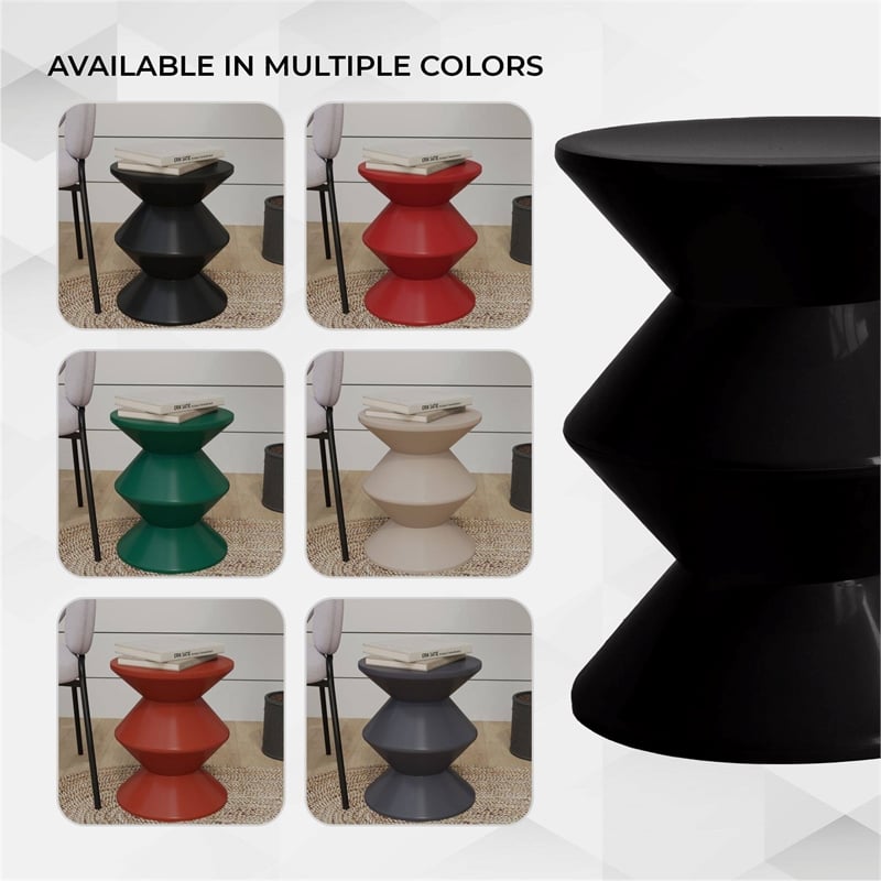 LeisureMod Round Side Table in ABS Plastic Double-Hourglass Design in Black