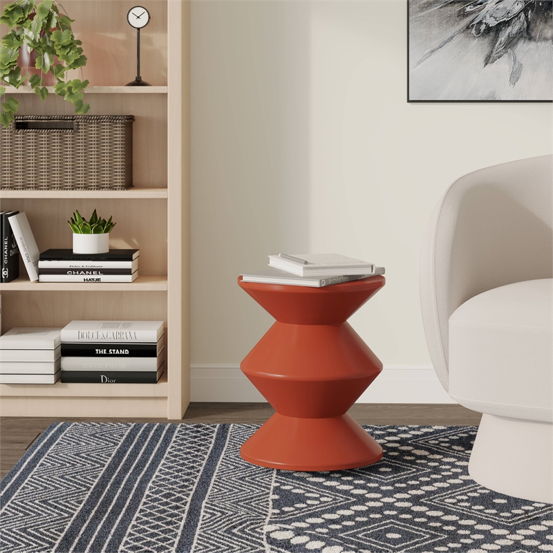 LeisureMod Round Side Table in ABS Plastic Double-Hourglass Design in Brown