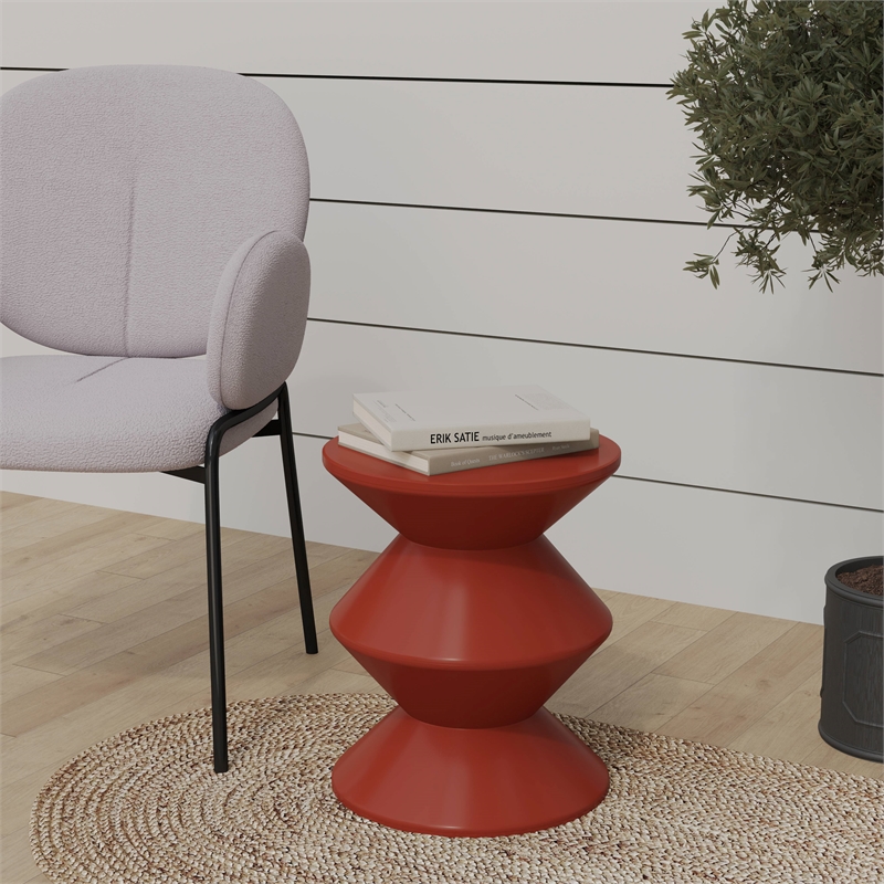 LeisureMod Round Side Table in ABS Plastic Double-Hourglass Design in Brown