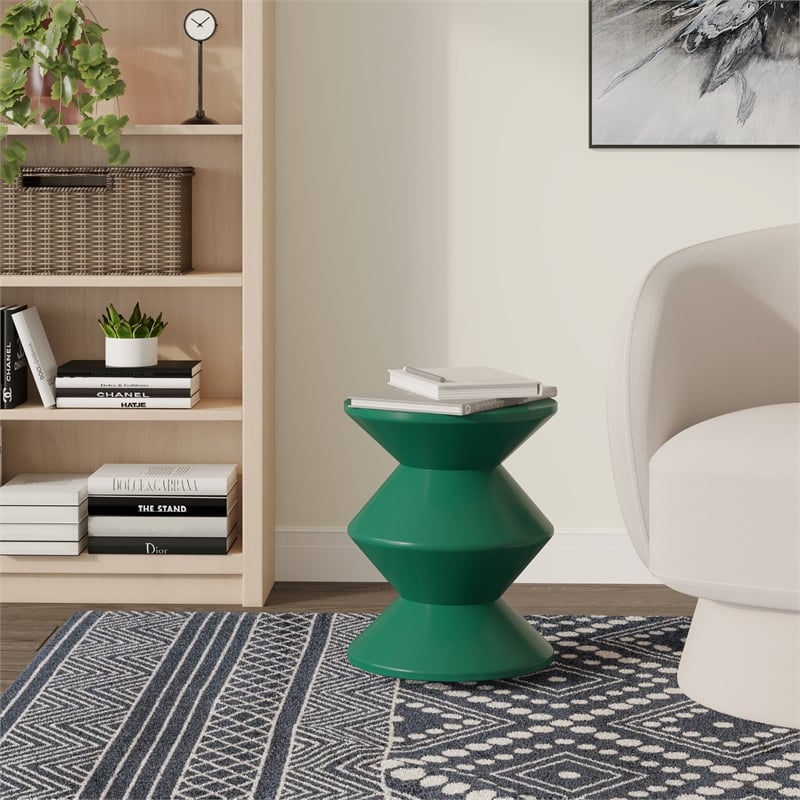 LeisureMod Round Side Table in ABS Plastic Double-Hourglass Design in Green