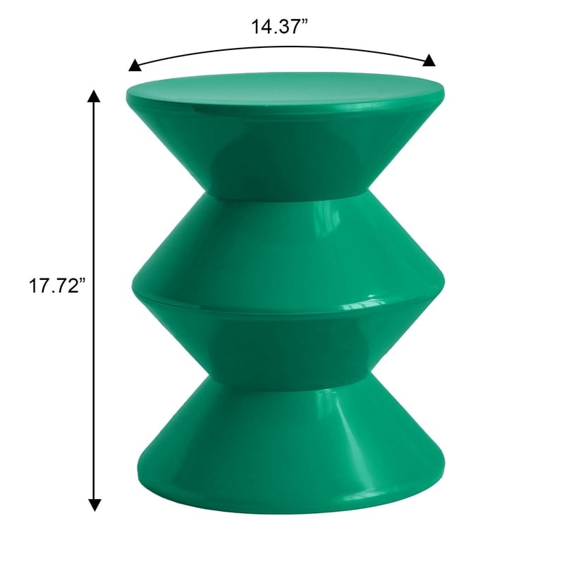 LeisureMod Round Side Table in ABS Plastic Double-Hourglass Design in Green