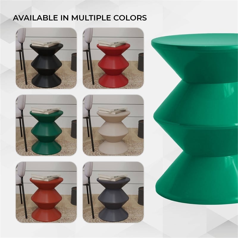 LeisureMod Round Side Table in ABS Plastic Double-Hourglass Design in Green