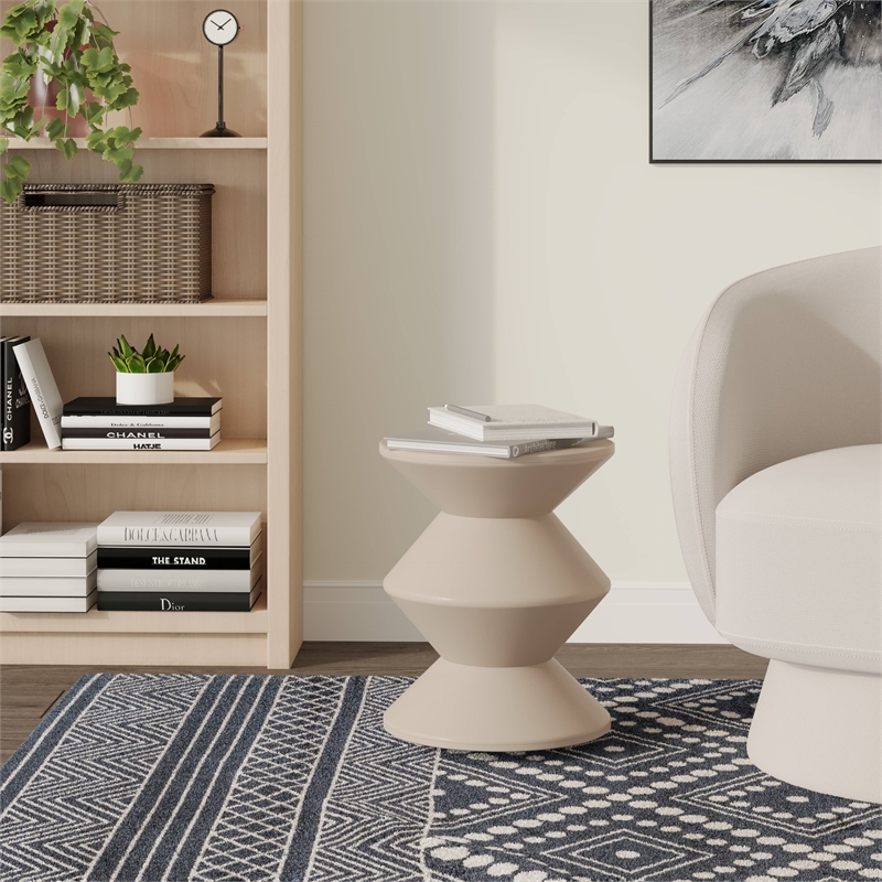 LeisureMod Round Side Table in ABS Plastic Double-Hourglass Design in Ivory