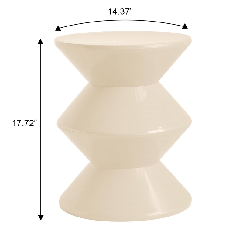 LeisureMod Round Side Table in ABS Plastic Double-Hourglass Design in Ivory