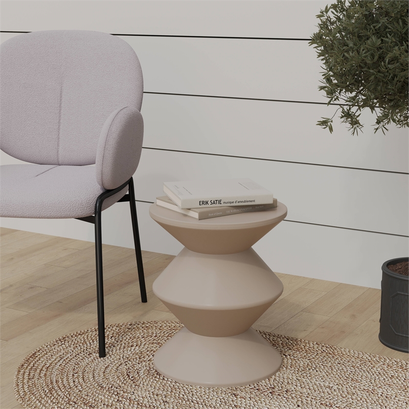 LeisureMod Round Side Table in ABS Plastic Double-Hourglass Design in Ivory