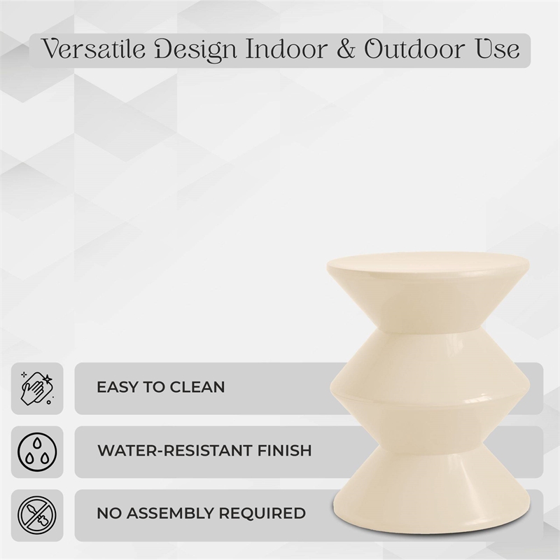 LeisureMod Round Side Table in ABS Plastic Double-Hourglass Design in Ivory