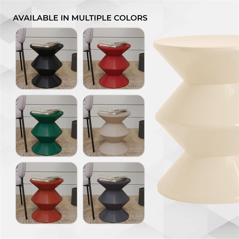 LeisureMod Round Side Table in ABS Plastic Double-Hourglass Design in Ivory