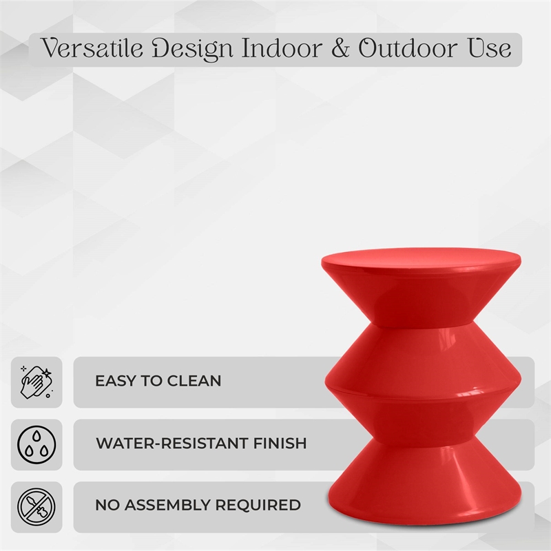 LeisureMod Round Side Table in ABS Plastic Double-Hourglass Design in Red
