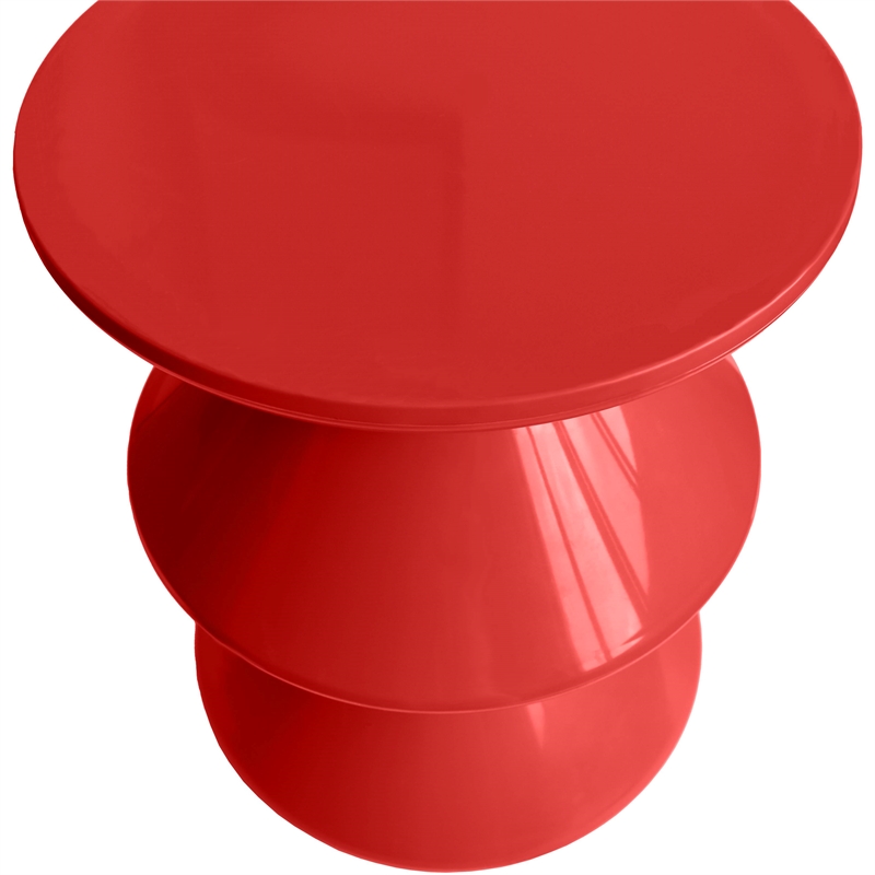 LeisureMod Round Side Table in ABS Plastic Double-Hourglass Design in Red