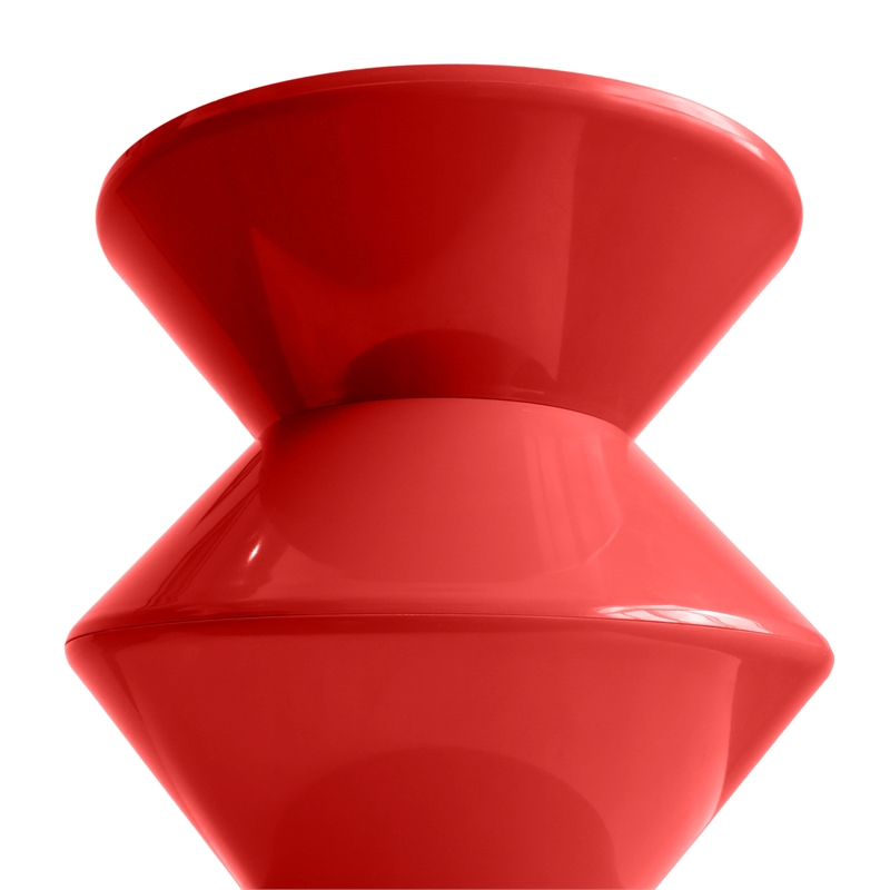 LeisureMod Round Side Table in ABS Plastic Double-Hourglass Design in Red