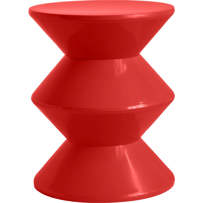 LeisureMod Round Side Table in ABS Plastic Double-Hourglass Design in Red