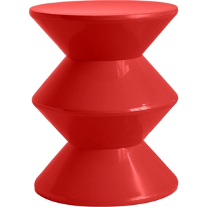 LeisureMod Round Side Table in ABS Plastic Double-Hourglass Design in Red