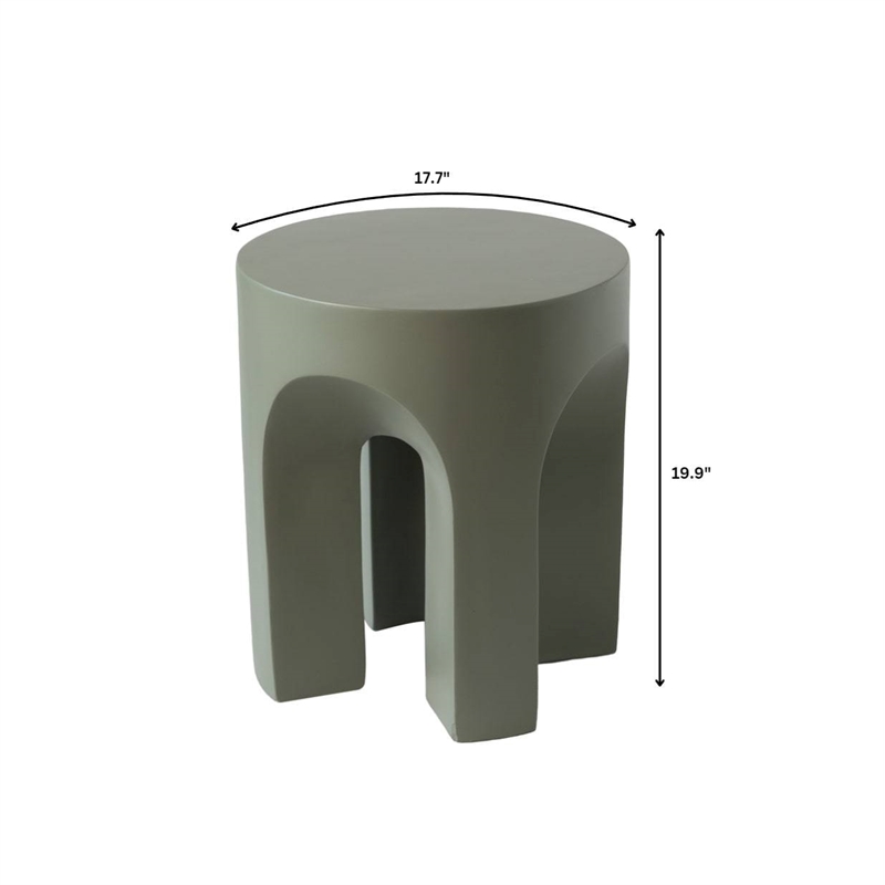 LeisureMod Round Fiberstone Side Table Arched Base Crus Series in Gray