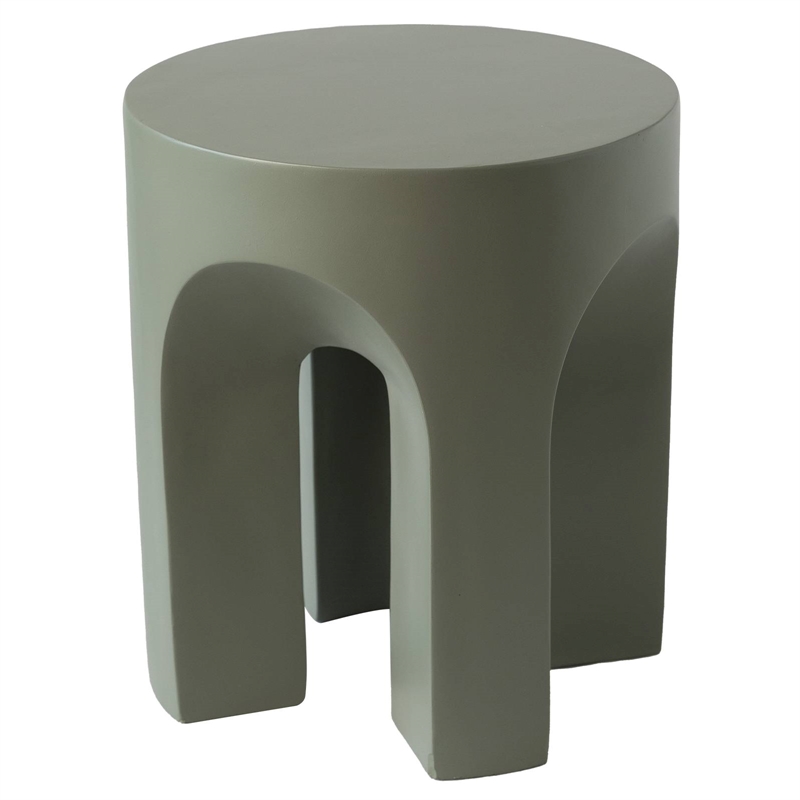 LeisureMod Round Fiberstone Side Table Arched Base Crus Series in Gray