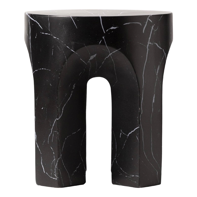 LeisureMod Round Fiberstone Side Table Arched Base Crus Series in Black