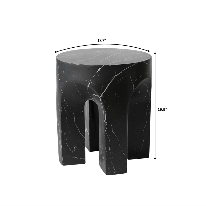 LeisureMod Round Fiberstone Side Table Arched Base Crus Series in Black