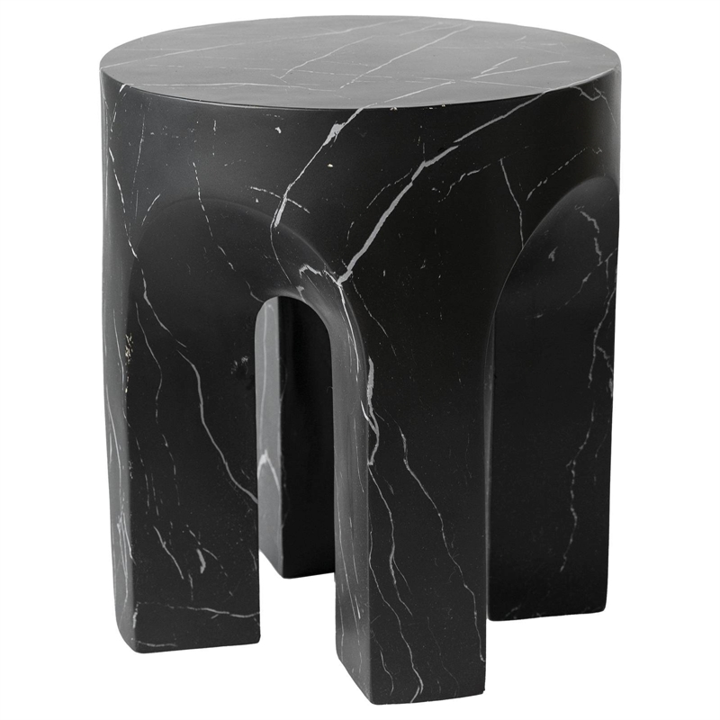LeisureMod Round Fiberstone Side Table Arched Base Crus Series in Black