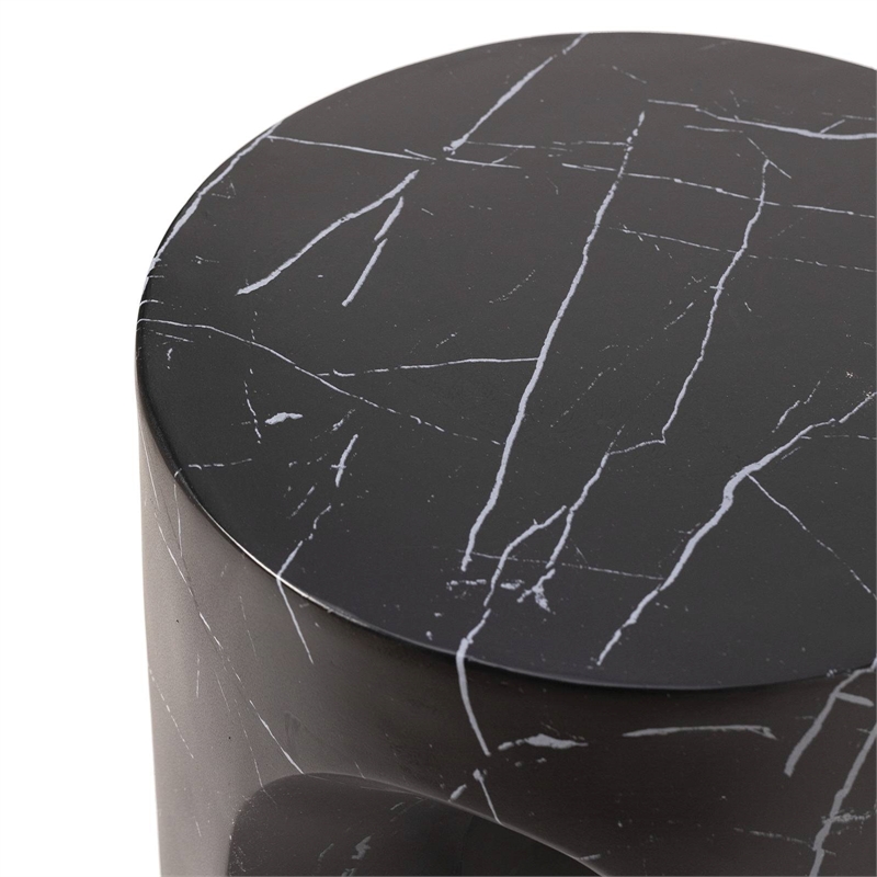 LeisureMod Round Fiberstone Side Table Arched Base Crus Series in Black