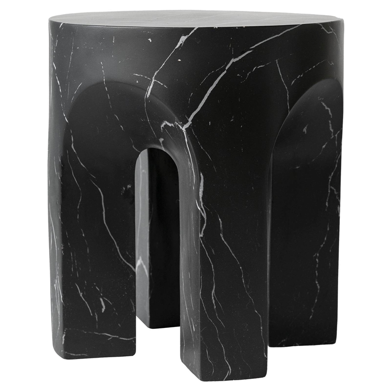 LeisureMod Round Fiberstone Side Table Arched Base Crus Series in Black