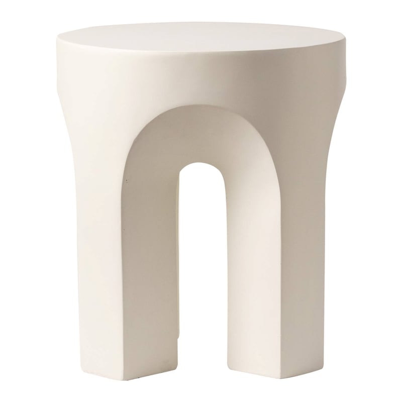 LeisureMod Round Fiberstone Side Table Arched Base Crus Series in White