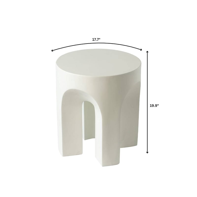 LeisureMod Round Fiberstone Side Table Arched Base Crus Series in White