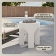 LeisureMod Round Fiberstone Side Table Arched Base Crus Series in White
