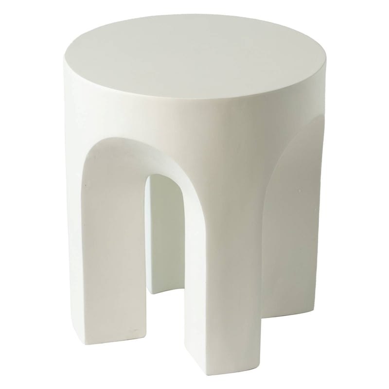 LeisureMod Round Fiberstone Side Table Arched Base Crus Series in White