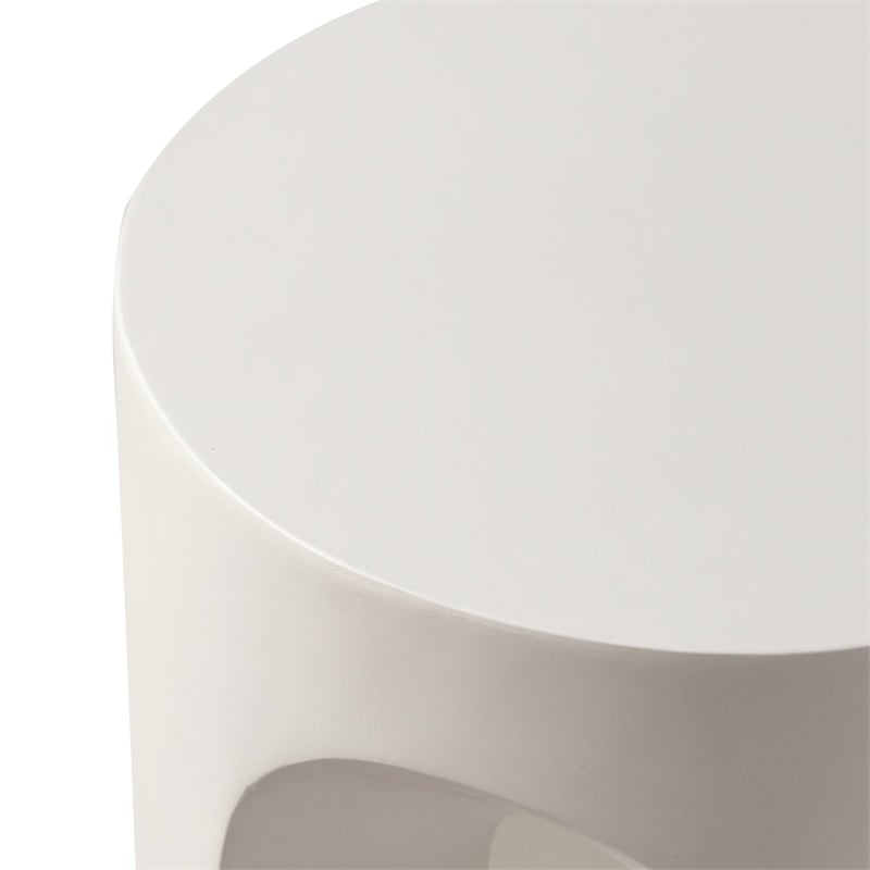 LeisureMod Round Fiberstone Side Table Arched Base Crus Series in White