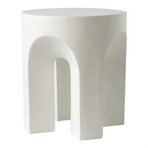 LeisureMod Round Fiberstone Side Table Arched Base Crus Series in White